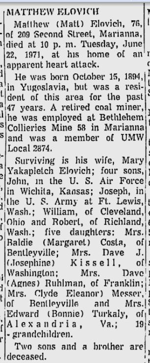 Matthew Elovich obituary